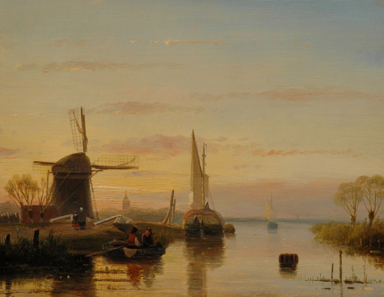 Hoen C.P. 't | Cornelis Petrus 't Hoen, A river view with windmill, Öl auf Holz 22,8 x 29,5 cm