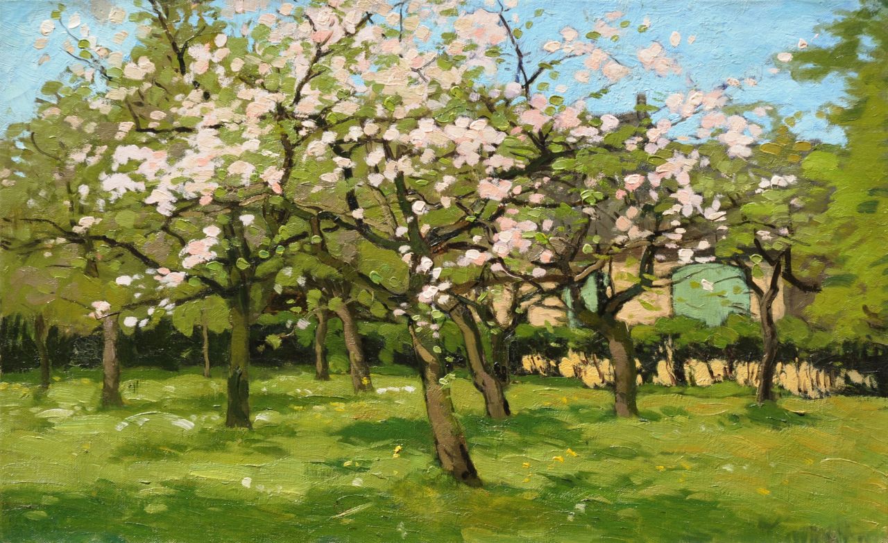 Wiggers D.  | Dirk 'Derk' Wiggers, An orchard in spring, Öl auf Leinwand 38,8 x 61,6 cm