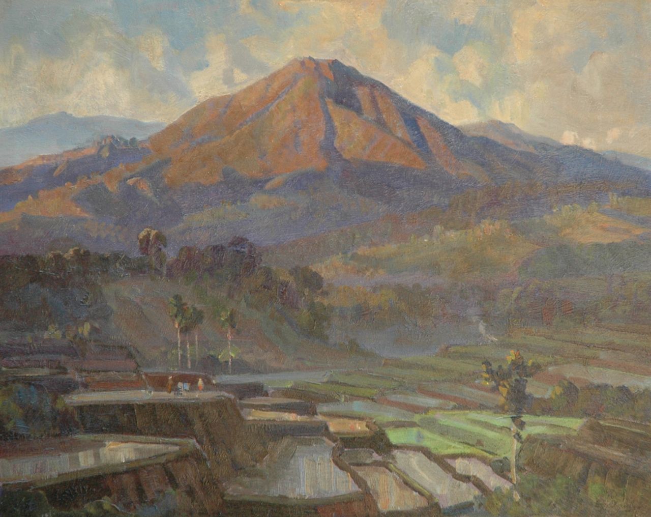 Dezentjé E.  | Ernest Dezentjé, Indonesische Landschaft, Öl auf Holz 57,1 x 72,2 cm, Unterzeichnet r.u.