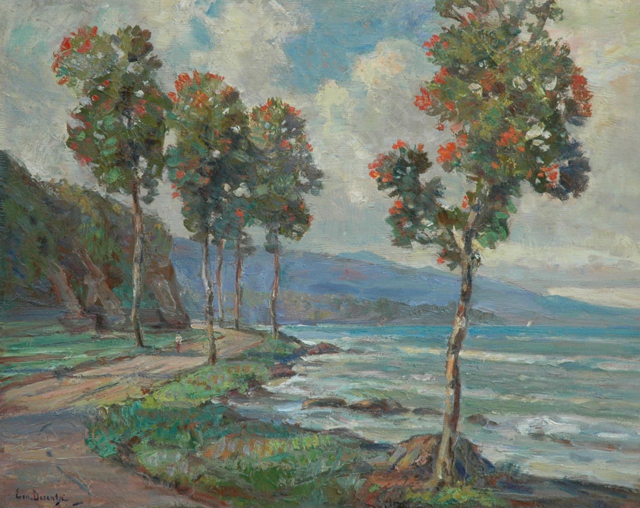 Dezentjé E.  | Ernest Dezentjé, Trees at the Indonesian coast, Öl auf Holz 48,0 x 60,1 cm, signed l.l.