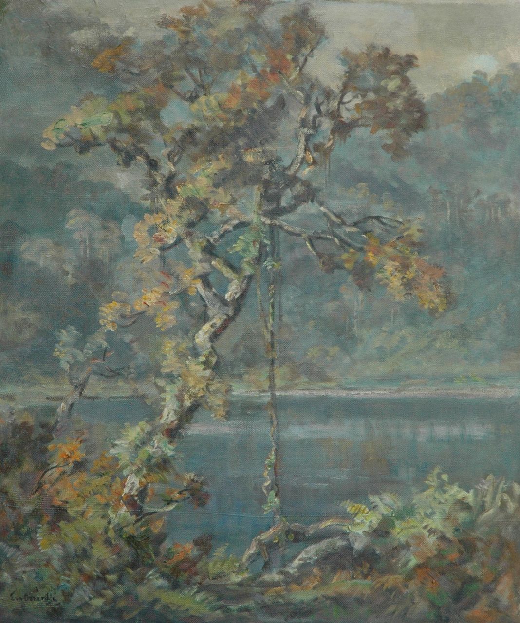 Dezentjé E.  | Ernest Dezentjé, A lake near Bandung, Indonesia, Öl auf Leinwand 70,0 x 59,9 cm, signed l.l.