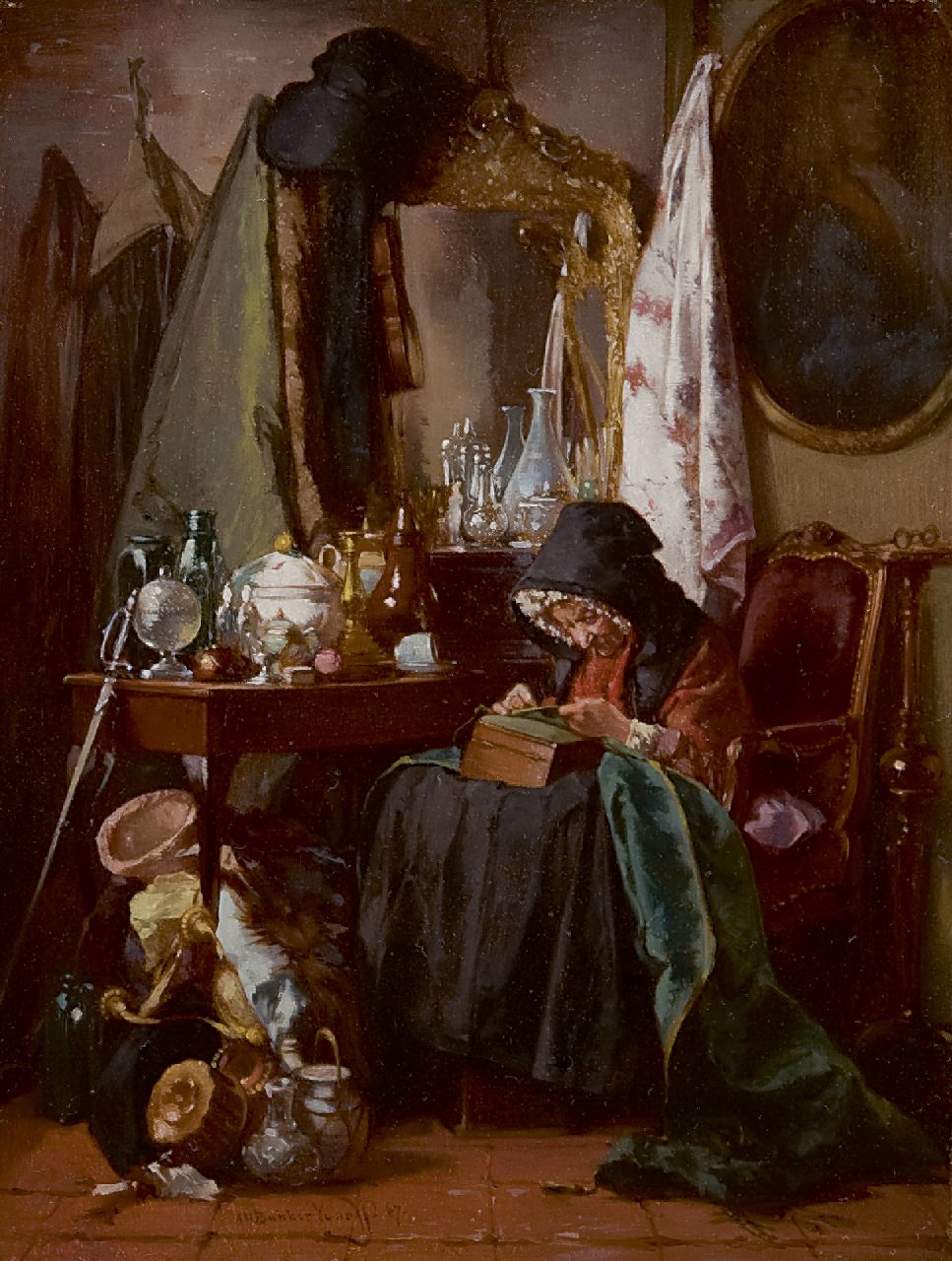 Bakker Korff A.H.  | Alexander Hugo Bakker Korff, The secondhand dealer, Öl auf Holz 18,4 x 14,2 cm, signed l.c. und datiert '67
