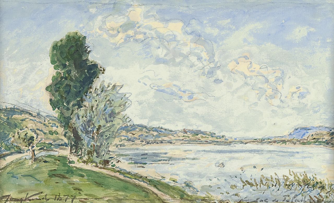 Jongkind J.B.  | Johan Barthold Jongkind, A view of the Lake Paladru, Bleistift und Aquarell auf Papier 15,1 x 25,0 cm, signed l.l. und dated 1877