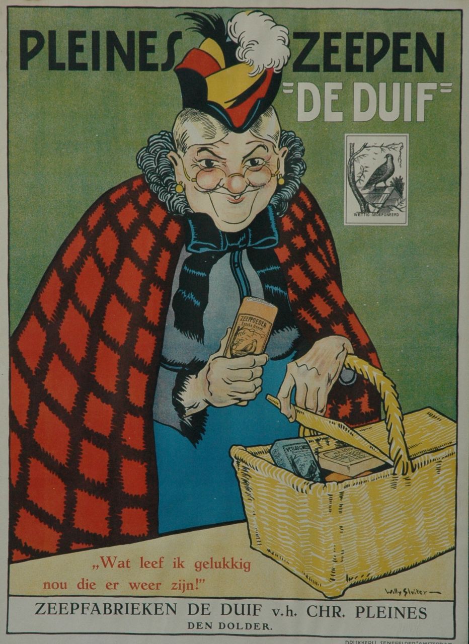 Sluiter J.W.  | Jan Willem 'Willy' Sluiter, Poster Pleines soap 'De Duif', Farbsteindruck Poster (auf Leinen) - (Farbsteindruck) 95,7 x 69,1 cm, signed l.r. on the stone