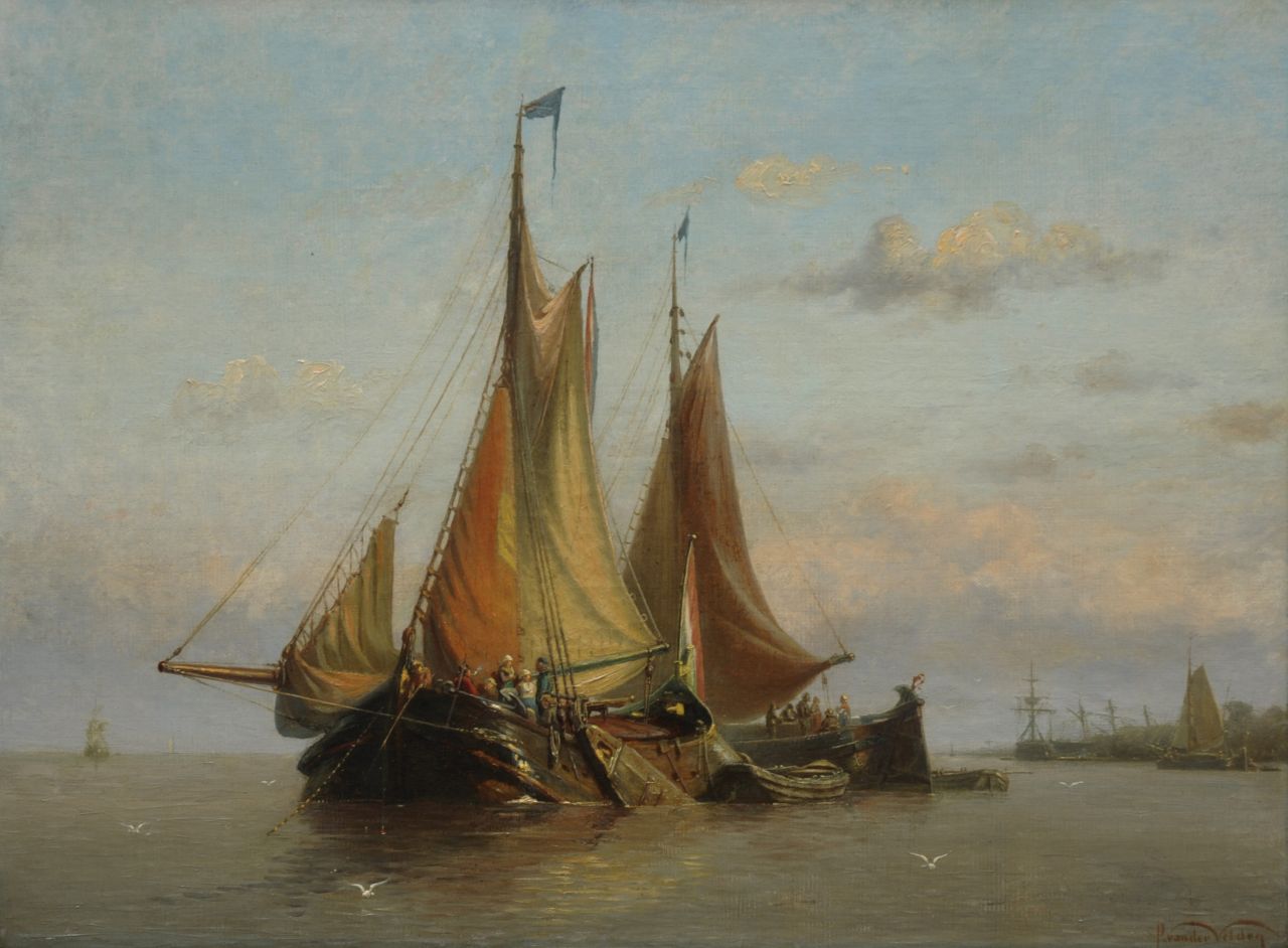 Velden P. van der | Petrus van der Velden, Moored sailing ships, Öl auf Leinwand 40,1 x 54,1 cm, signed l.r.