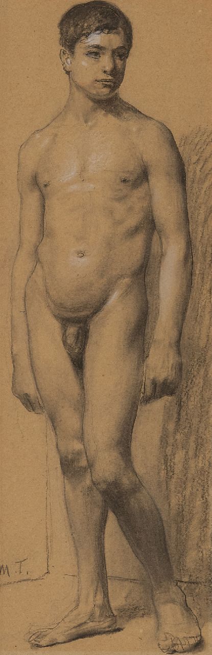 Thedy M.E.G.  | Maximilian Eduard Gallus 'Max' Thedy | Aquarelle und Zeichnungen zum Verkauf angeboten | Akademiestudie, Holzkohle und Kreide auf Papier 33,6 x 11,1 cm, Unterzeichnet l.u. mit Initialen