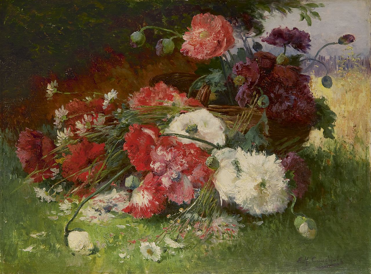 Cauchois E.H.  | Eugène-Henri Cauchois | Gemälde zum Verkauf angeboten | Blumenstilleben mit Klatschmohn und Margeriten, Öl auf Leinwand 60,4 x 81,3 cm, Unterzeichnet r.u.