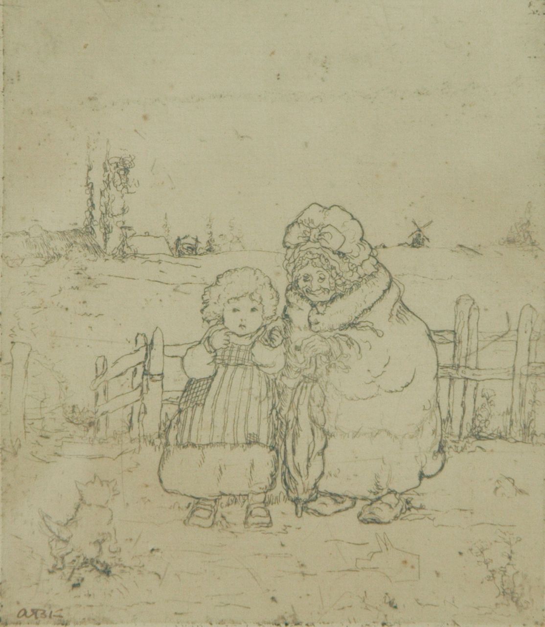 Adrienne Klinkhamer | Grandmother and child, Radierung auf Papier, 12,3 x 10,6 cm, signed l.l. with initials (in pen)