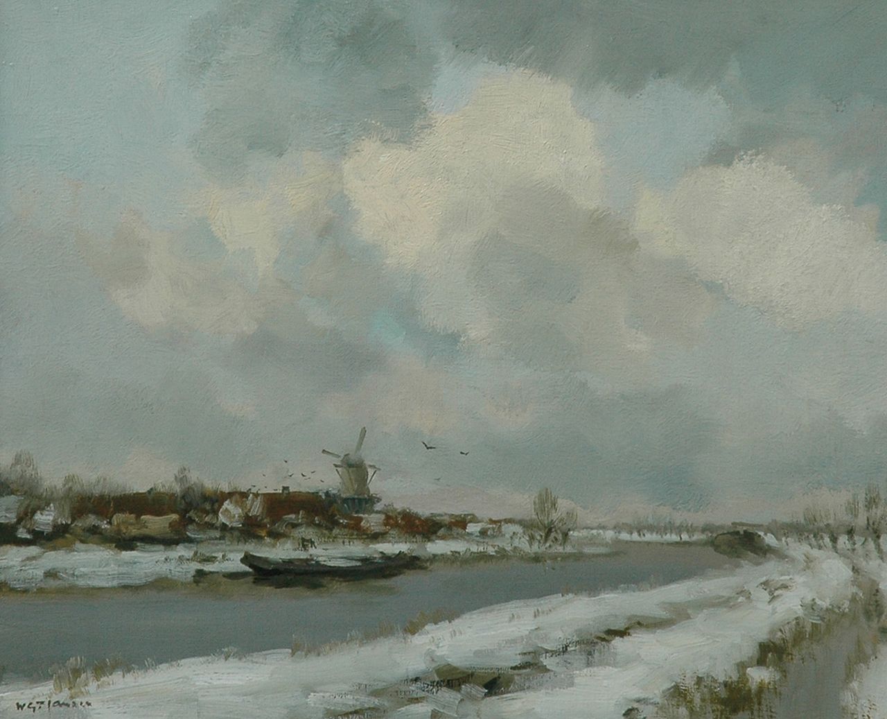 Jansen W.G.F.  | 'Willem' George Frederik Jansen, A polder landscape in winter, Öl auf Leinwand 50,0 x 60,2 cm, signed l.l.