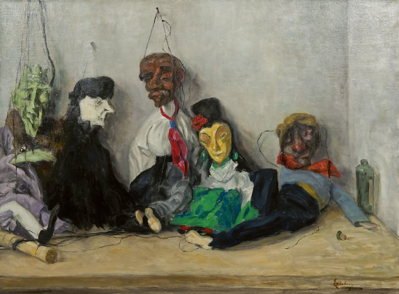 Erkelens P.C.  | Paulus Casper Erkelens, A still life with marionets, Öl auf Leinwand 61,6 x 81,8 cm, signed l.r.