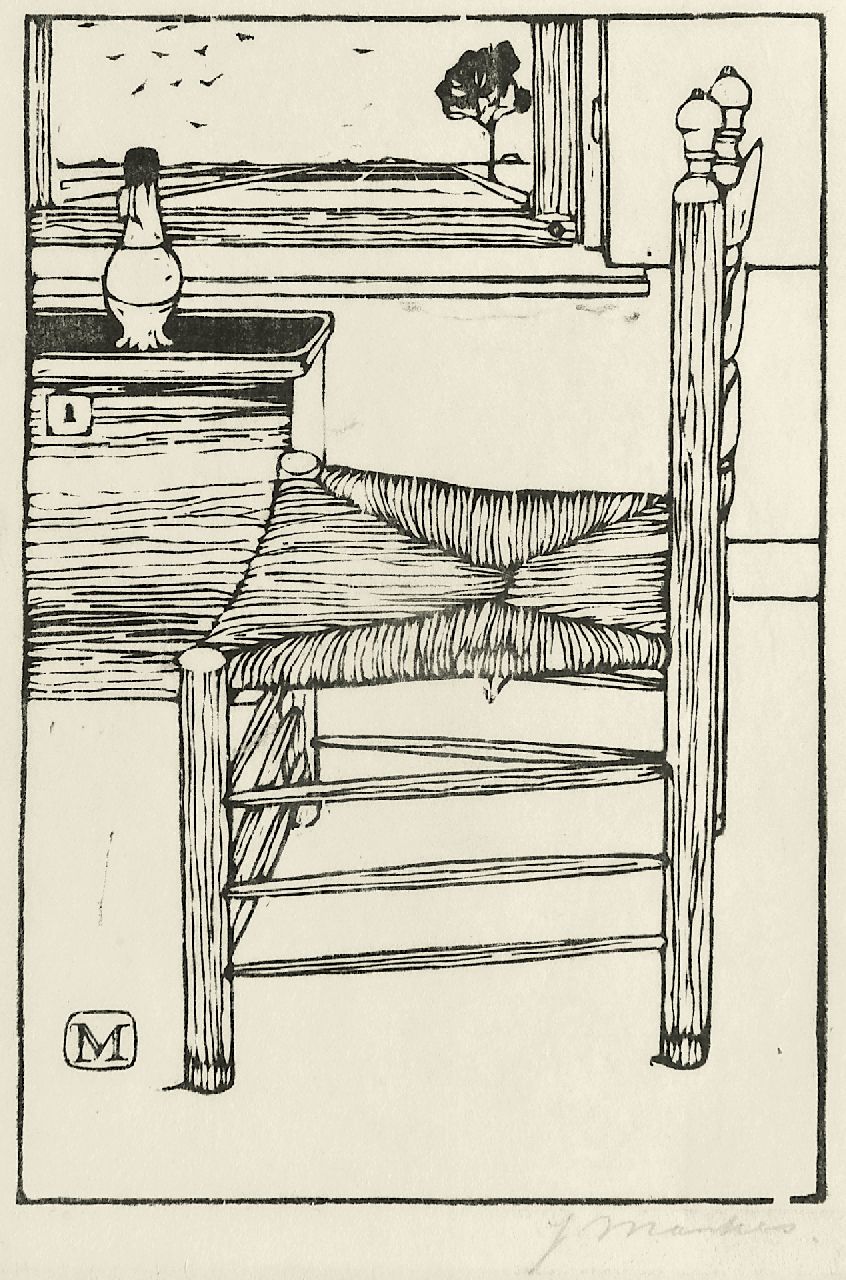 Mankes J.  | Jan Mankes, Stuhl, Holzstich auf Papier 18,4 x 12,6 cm, Unterzeichnet r.u. in vollem Namen und mit Init. im Block und zu datieren 1914