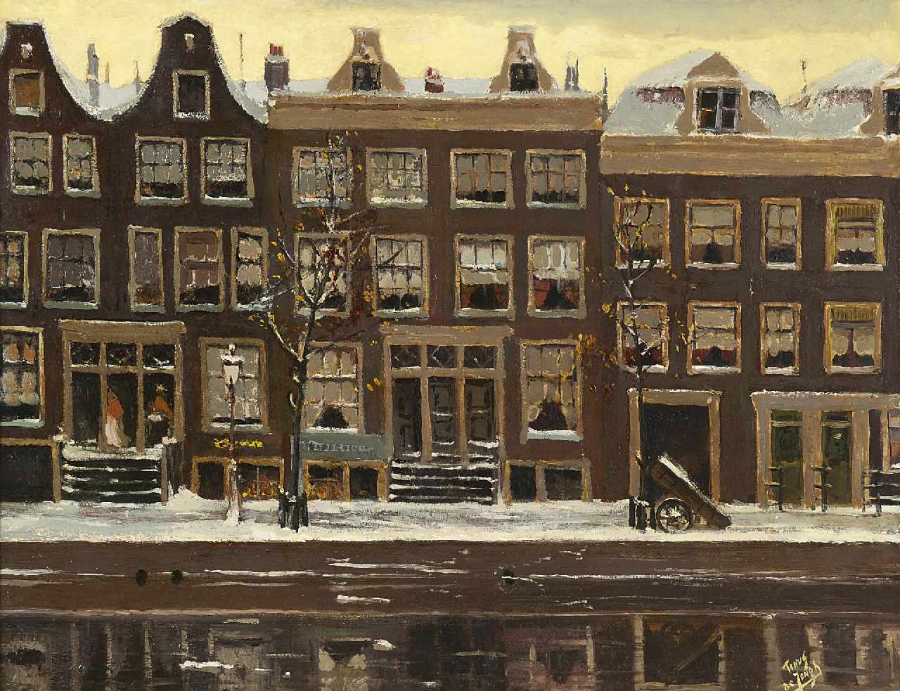 Jongh M.J. de | Martinus Johannes 'Tinus' de Jongh, Canal houses in Amsterdam in winter, Öl auf Holzfaser 43,9 x 57,4 cm, signed l.r.