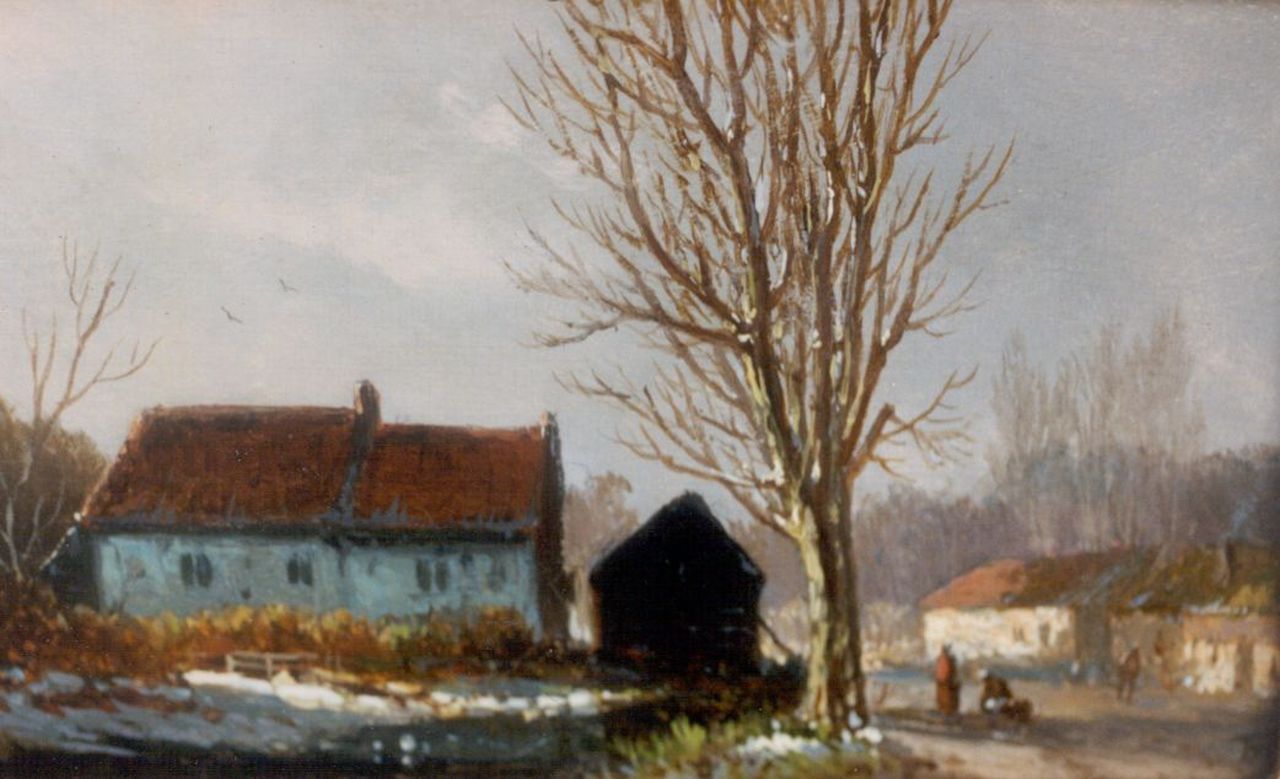 Eversen A.  | Adrianus Eversen, A winter landscape, Öl auf Holz 8,7 x 14,4 cm, signed l.r. with monogram