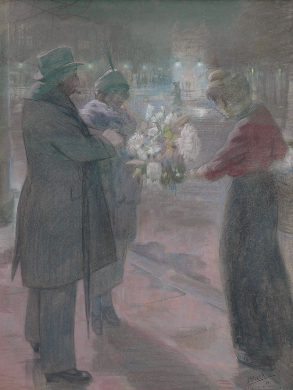 Pieck H.C.  | 'Henri' Christiaan Pieck, The beautiful flower seller, Pastell auf Papier 118,0 x 90,0 cm, signed l.r. und dated '14