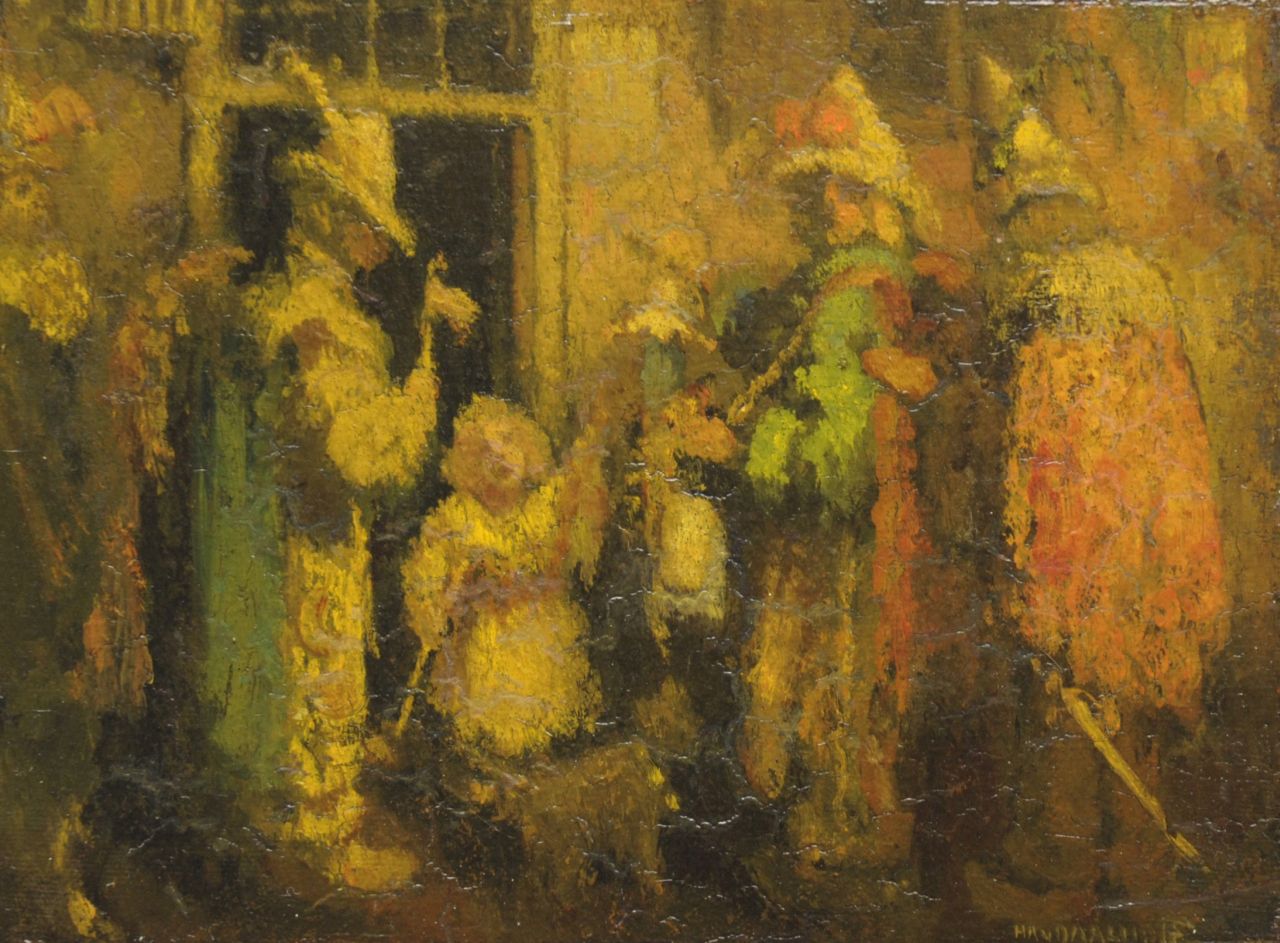 Daalhoff H.A. van | Hermanus Antonius 'Henri' van Daalhoff | Gemälde zum Verkauf angeboten | Karneval, Öl auf Holz 18,7 x 24,4 cm, Unterzeichnet r.u.