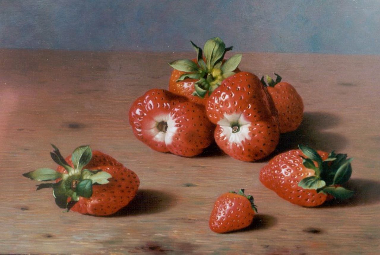 Bubarnik G.  | Gyula Bubarnik, Strawberries, Öl auf Holz 18,0 x 24,0 cm, signed l.r.