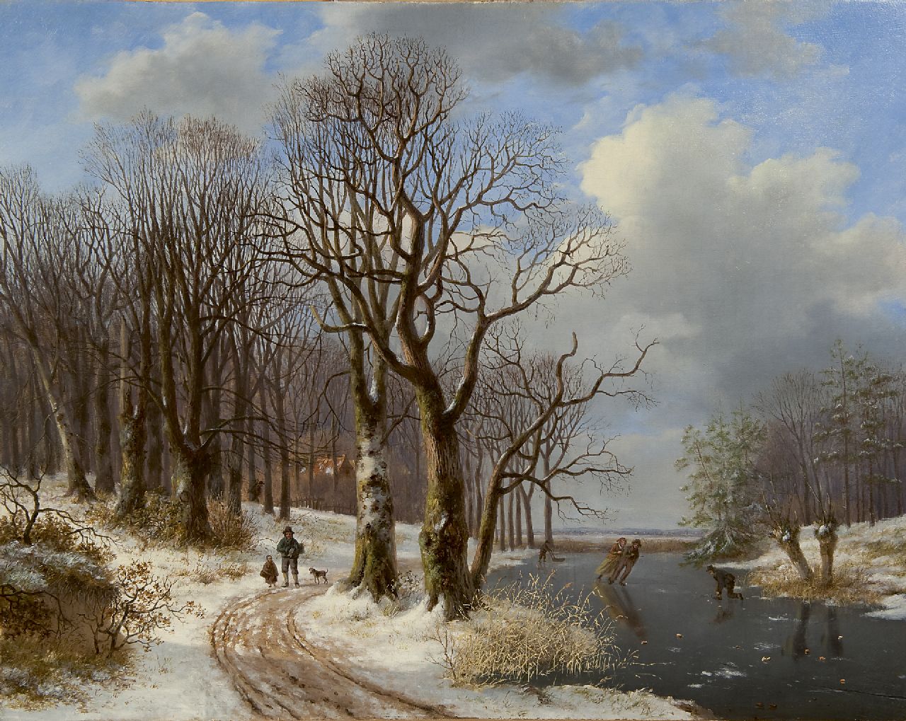 Mirani E.B.G.P.  | 'Everardus' Benedictus Gregorius Pagano Mirani, A winter landscape with skaters and countryfolk, Öl auf Leinwand 55,7 x 72,5 cm