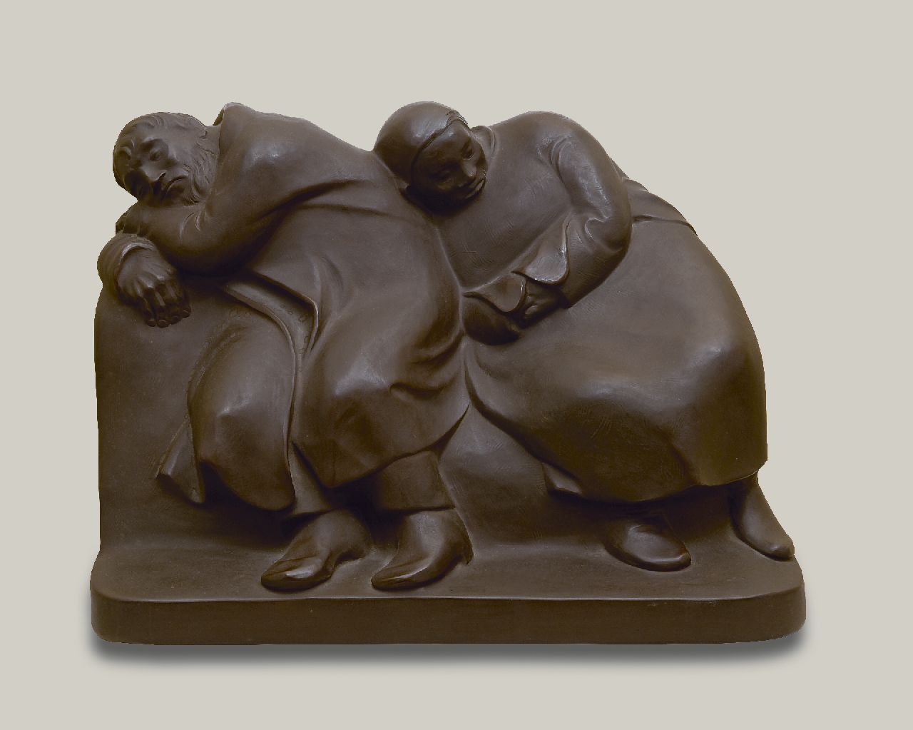 Barlach E.  | Ernst Barlach, Sleepings vagabonds (Sleeping farmer and his wife), Böttger-Steingut 29,8 x 41,0 cm, signed with signature stamp on the side und zu datieren 1956