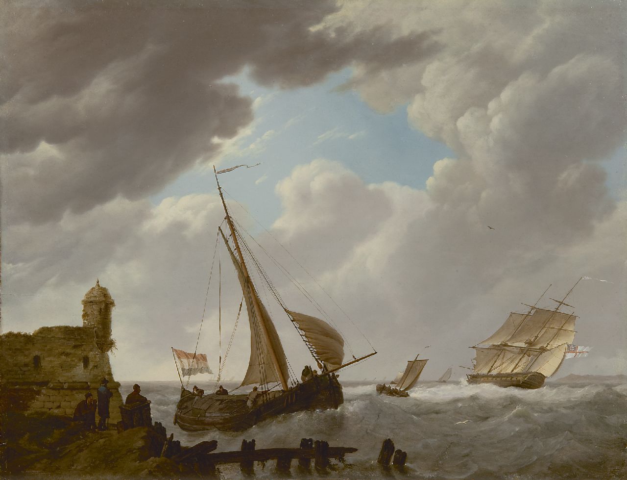 Koekkoek J.H.  | Johannes Hermanus Koekkoek, Sailing ships off the coast of Zeeland, Öl auf Holz 36,0 x 47,0 cm, signed l.c.