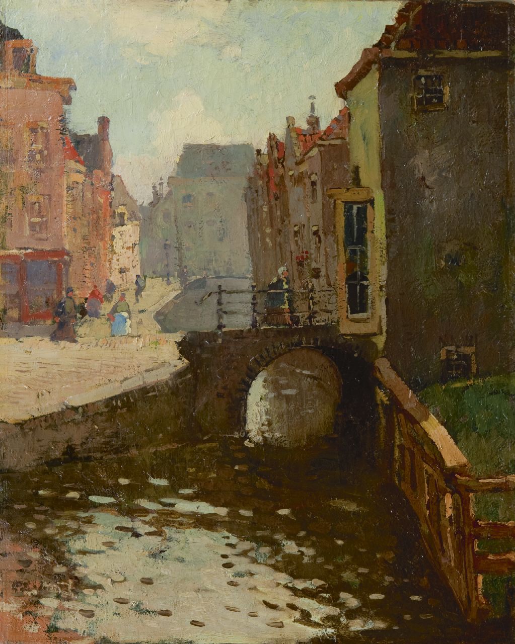 Herman Bogman jr. | Stadtkanal im Sommer, Öl auf Leinwand, 50,7 x 40,7 cm, gesigneerd l.o.