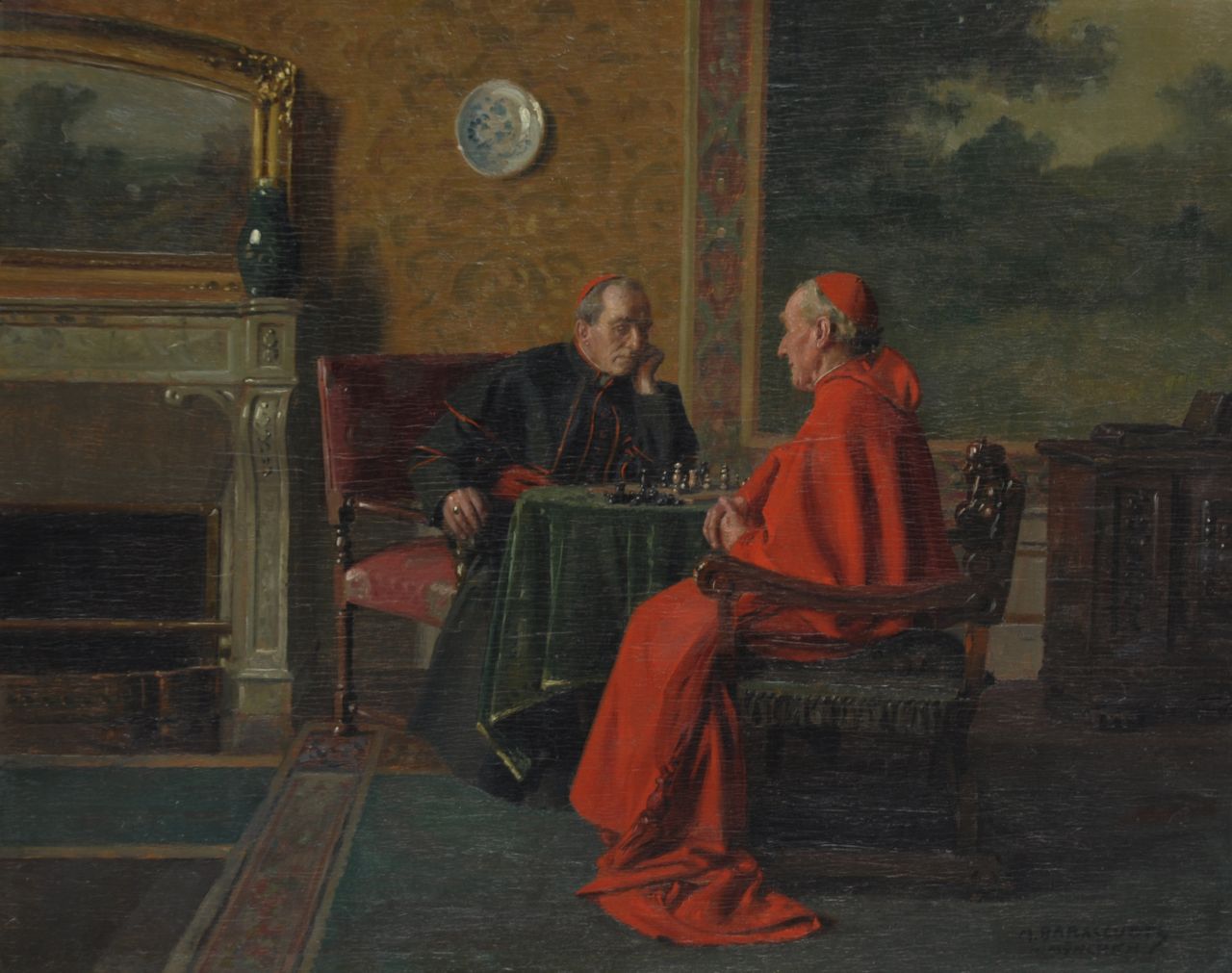 Barascudts M.  | Max Barascudts, Chess playing cardinals, Öl auf Holz 40,0 x 50,0 cm, signed l.r.