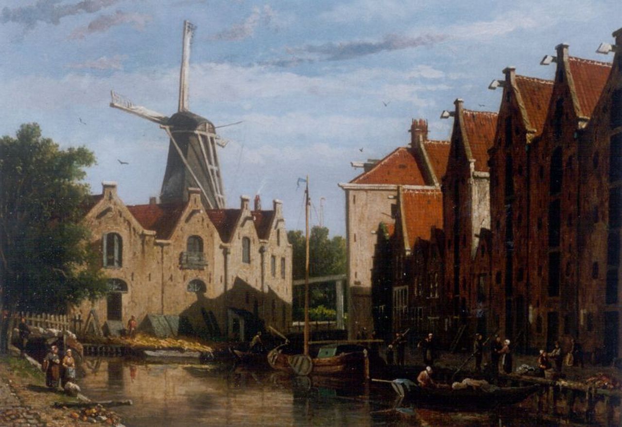 Eversen A.  | Adrianus Eversen, A view of the Brouwersgracht, Amsterdam, Öl auf Leinwand 31,6 x 41,6 cm, signed l.r.