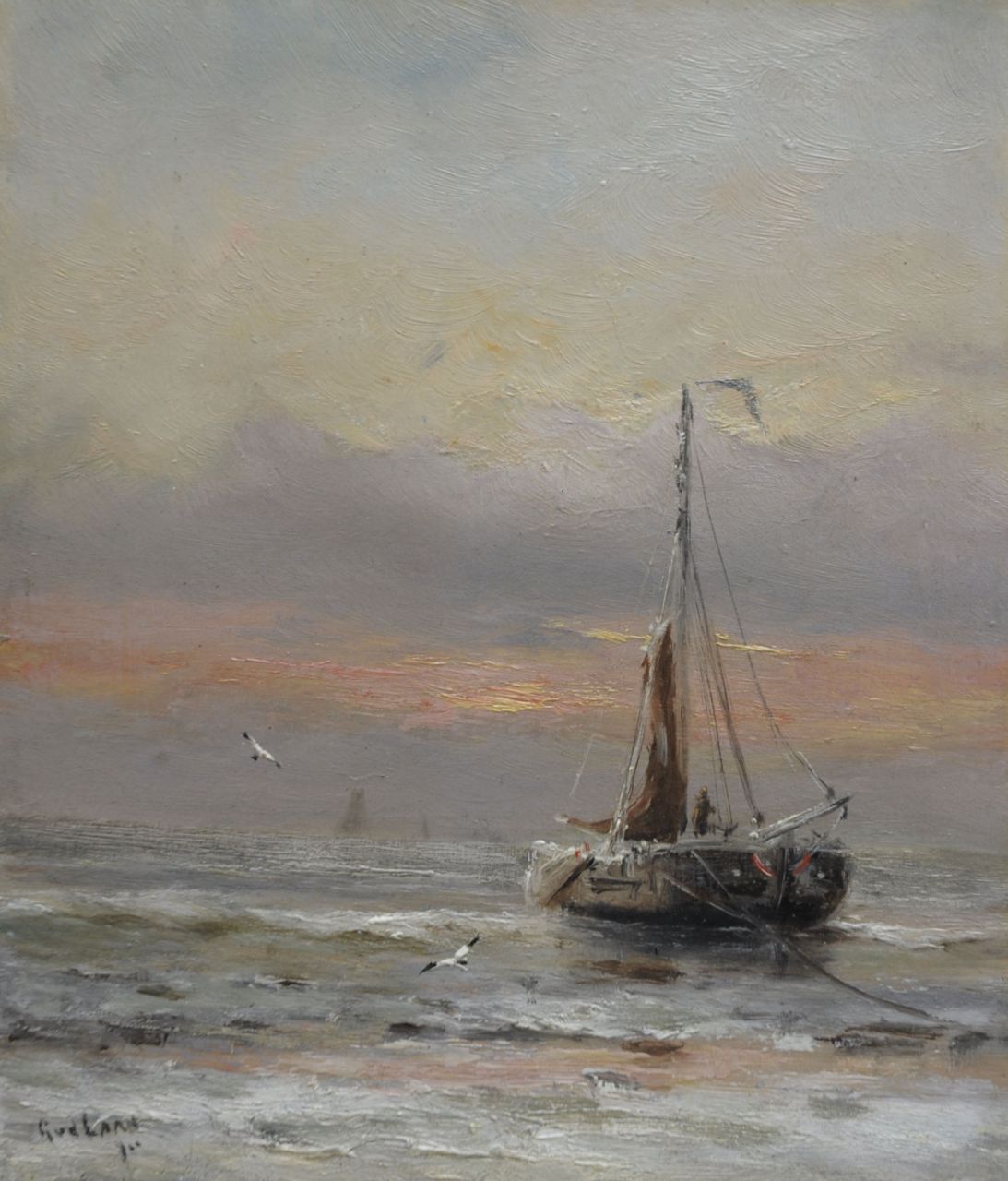 Laan G. van der | Gerard van der Laan,  Winter at the beach, Öl auf Malereifaser 19,3 x 16,9 cm, signed l.l.