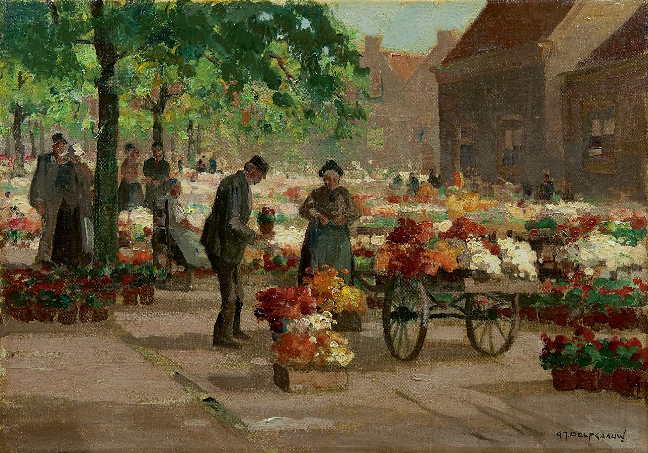 Delfgaauw G.J.  | Gerardus Johannes 'Gerard' Delfgaauw, Flower market, Öl auf Leinwand 35,1 x 50,0 cm, signed l.r.