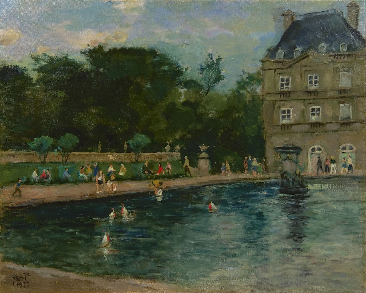 Akkeringa J.E.  | Johannes Evert 'Jan' Akkeringa, Der Teich im Jardin du Luxembourg, Paris, Öl auf Leinwand 40,0 x 50,1 cm, Unterzeichnet l.u. mit Monogramm und datiert 1977