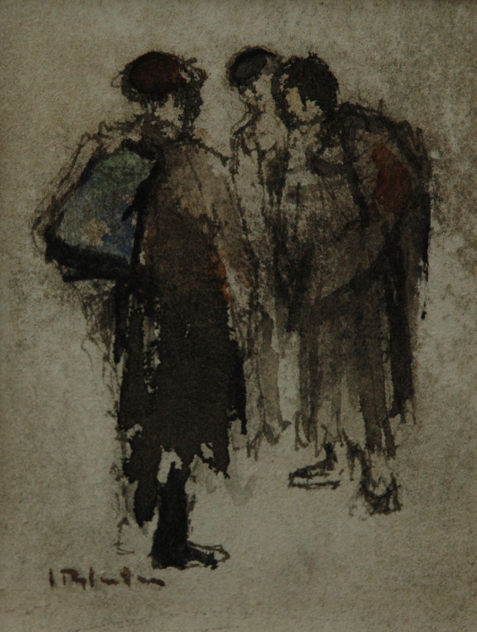 Rijlaarsdam J.  | Jan Rijlaarsdam, Three women, Aquarell auf Papier 11,5 x 8,5 cm, signed l.l. und painted ca. 1945