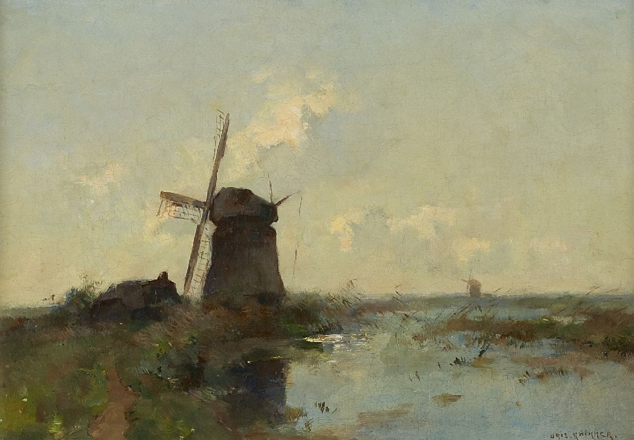 Knikker A.  | Aris Knikker, Mills in the polder, Öl auf Leinwand 30,0 x 43,0 cm, signed l.r.