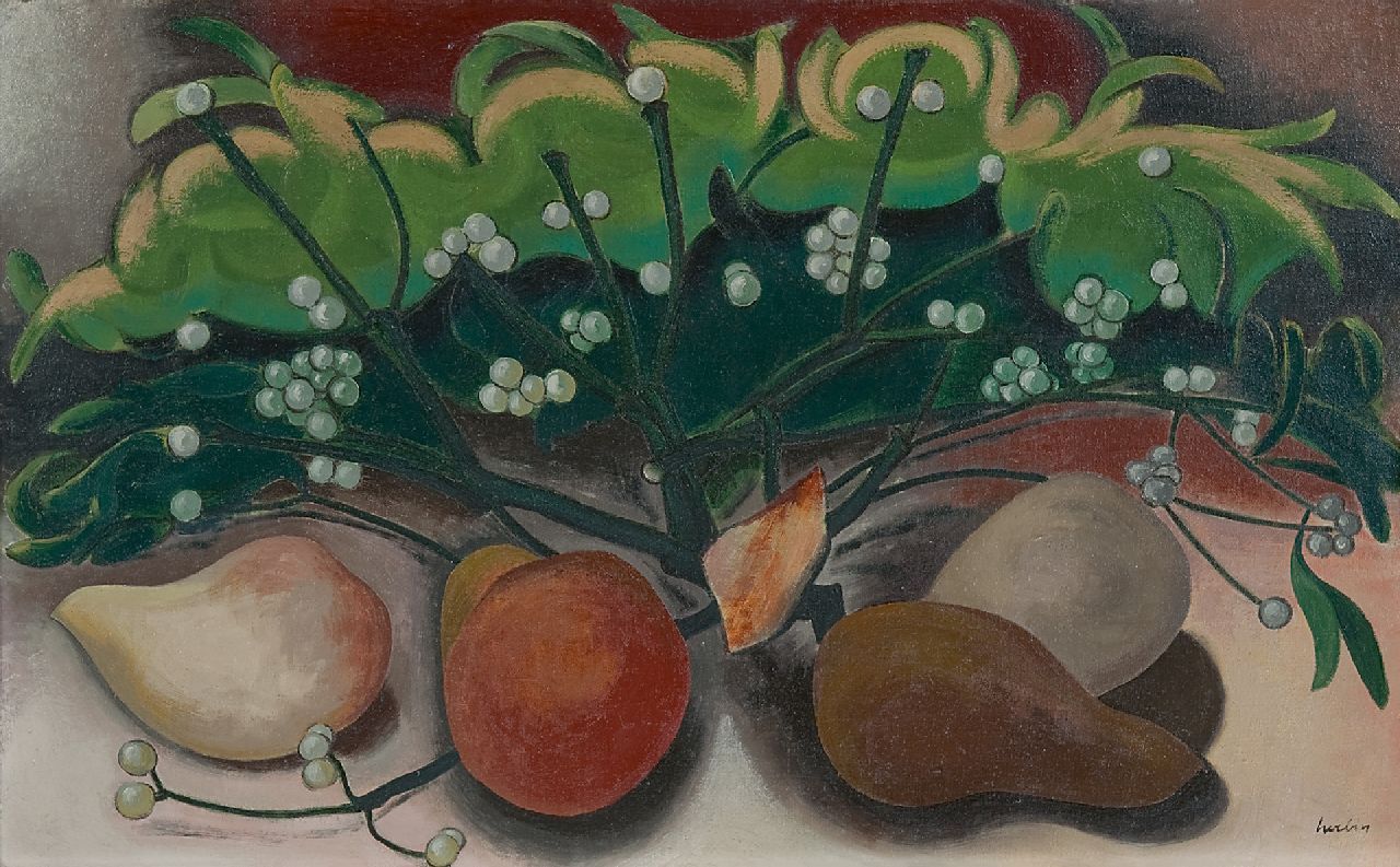 Herbin A.  | Auguste Herbin | Gemälde zum Verkauf angeboten | Stilleben mit Birnen und Mistelzweig, Öl auf Leinwand 38,7 x 61,2 cm, Unterzeichnet r.u. und zu datieren um 1921