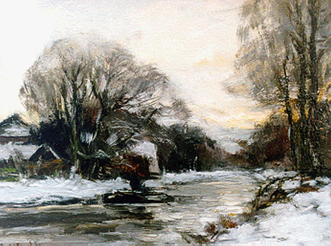 Apol L.F.H.  | Lodewijk Franciscus Hendrik 'Louis' Apol, Houses along a canal in winter, Öl auf Holz 21,0 x 27,1 cm, signed l.l.
