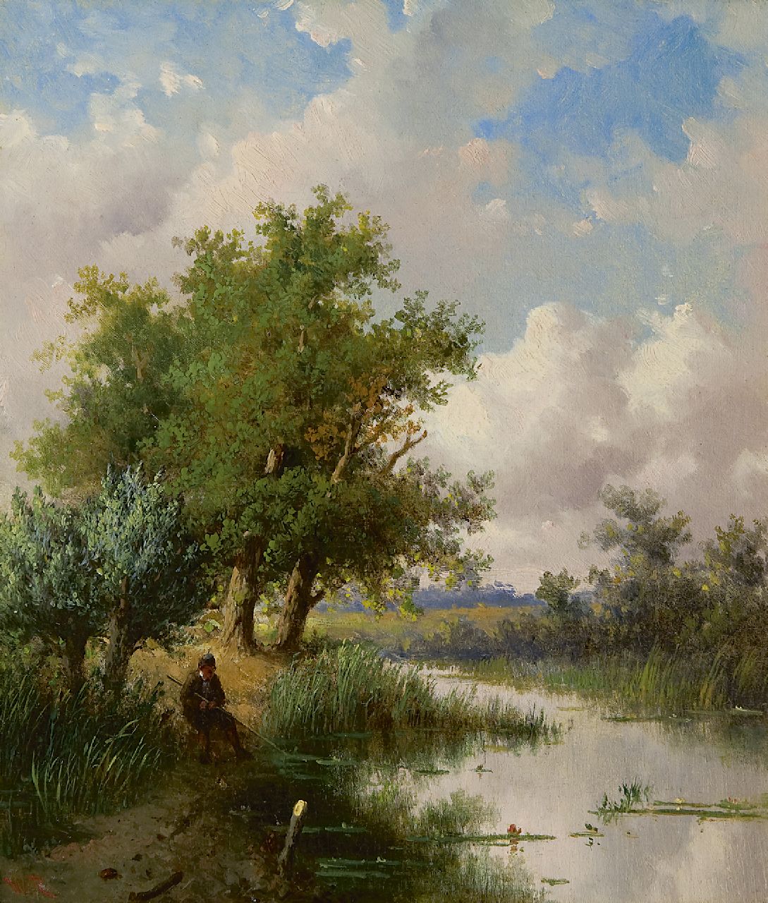 Meiners C.H.  | Claas Hendrik Meiners | Gemälde zum Verkauf angeboten | Angler am Graben, Öl auf Holz 24,6 x 21,6 cm
