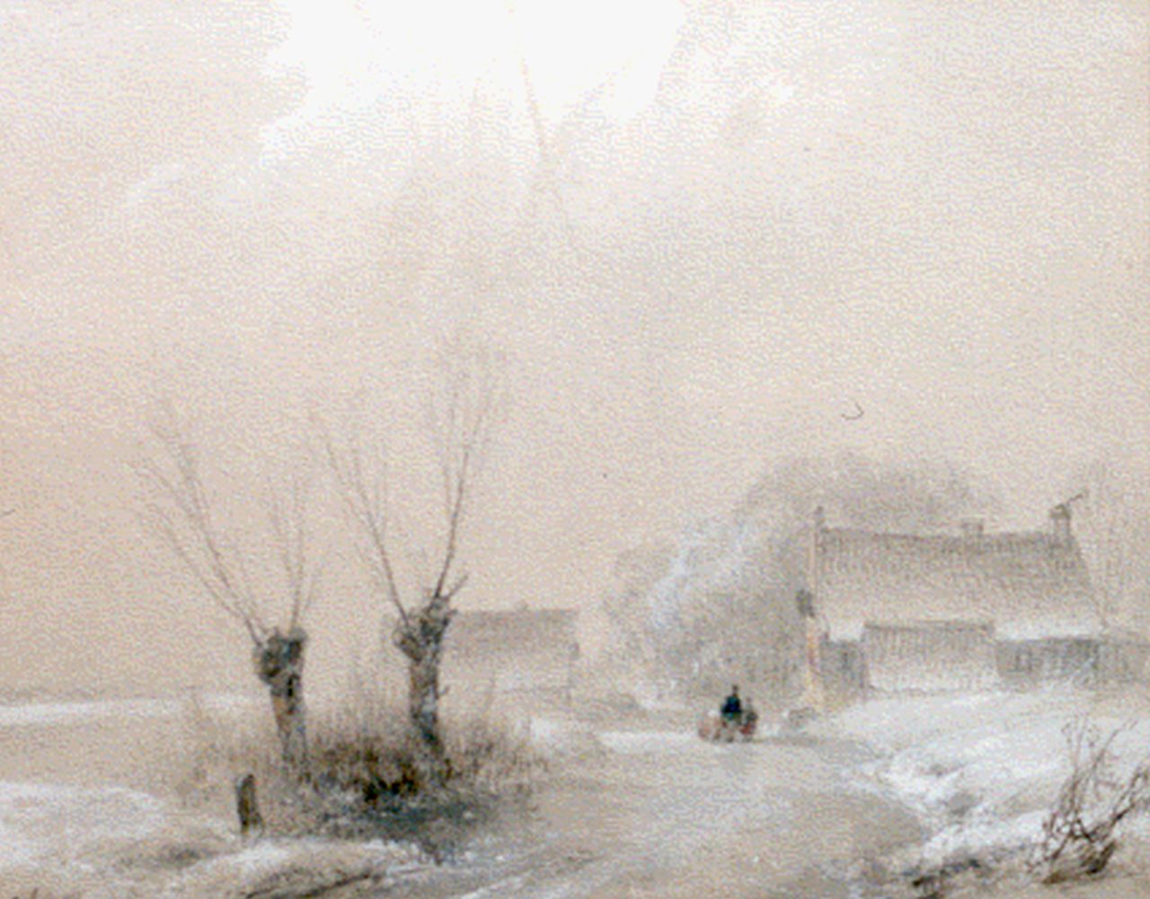 Schelfhout A.  | Andreas Schelfhout, A winter landscape, Aquarell auf Papier 16,6 x 20,9 cm, signed l.l.