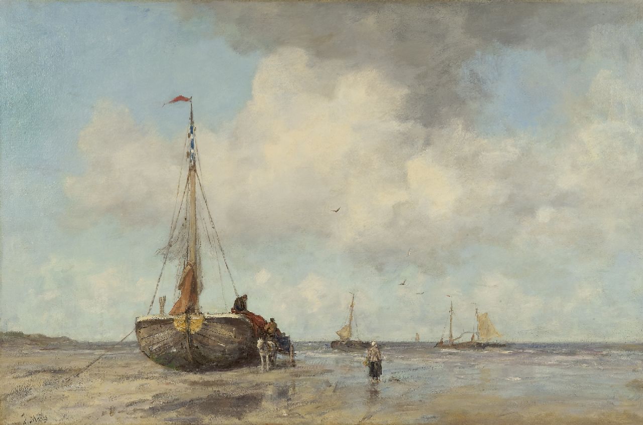Maris J.H.  | Jacobus Hendricus 'Jacob' Maris, A summer's day at the beach of Scheveningen, Öl auf Leinwand 82,5 x 125,0 cm, signed l.l. und painted ca. 1890-1895
