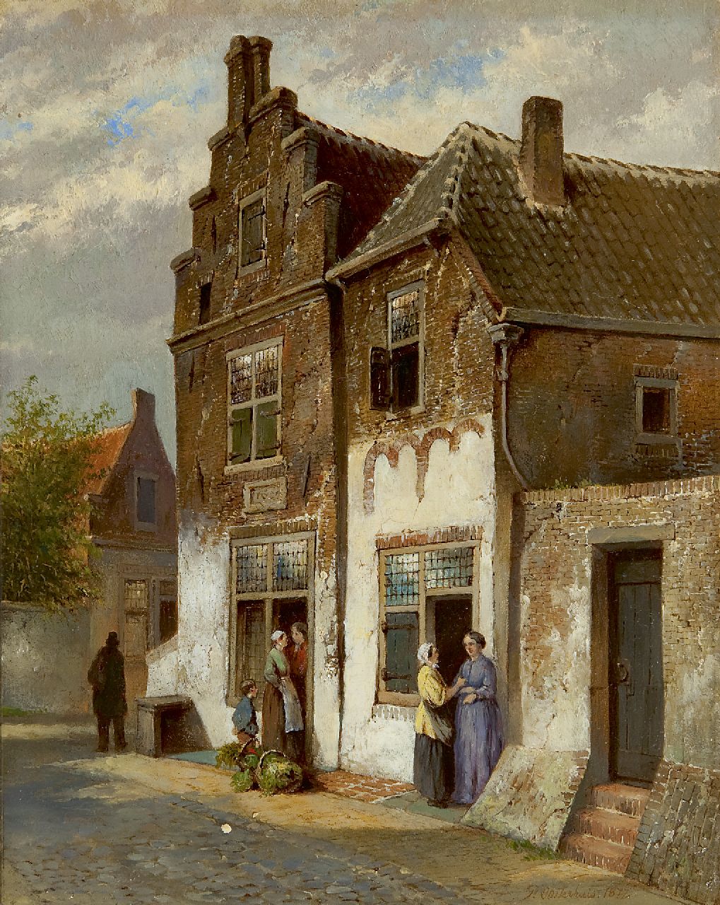 Oosterhuis P.H.Pzn.  | 'Pieter' Haatje Pieterszoon Oosterhuis, Figuren in holländischer Strasse, Öl auf Holz 25,0 x 19,8 cm, Unterzeichnet r.u. und datiert 1877