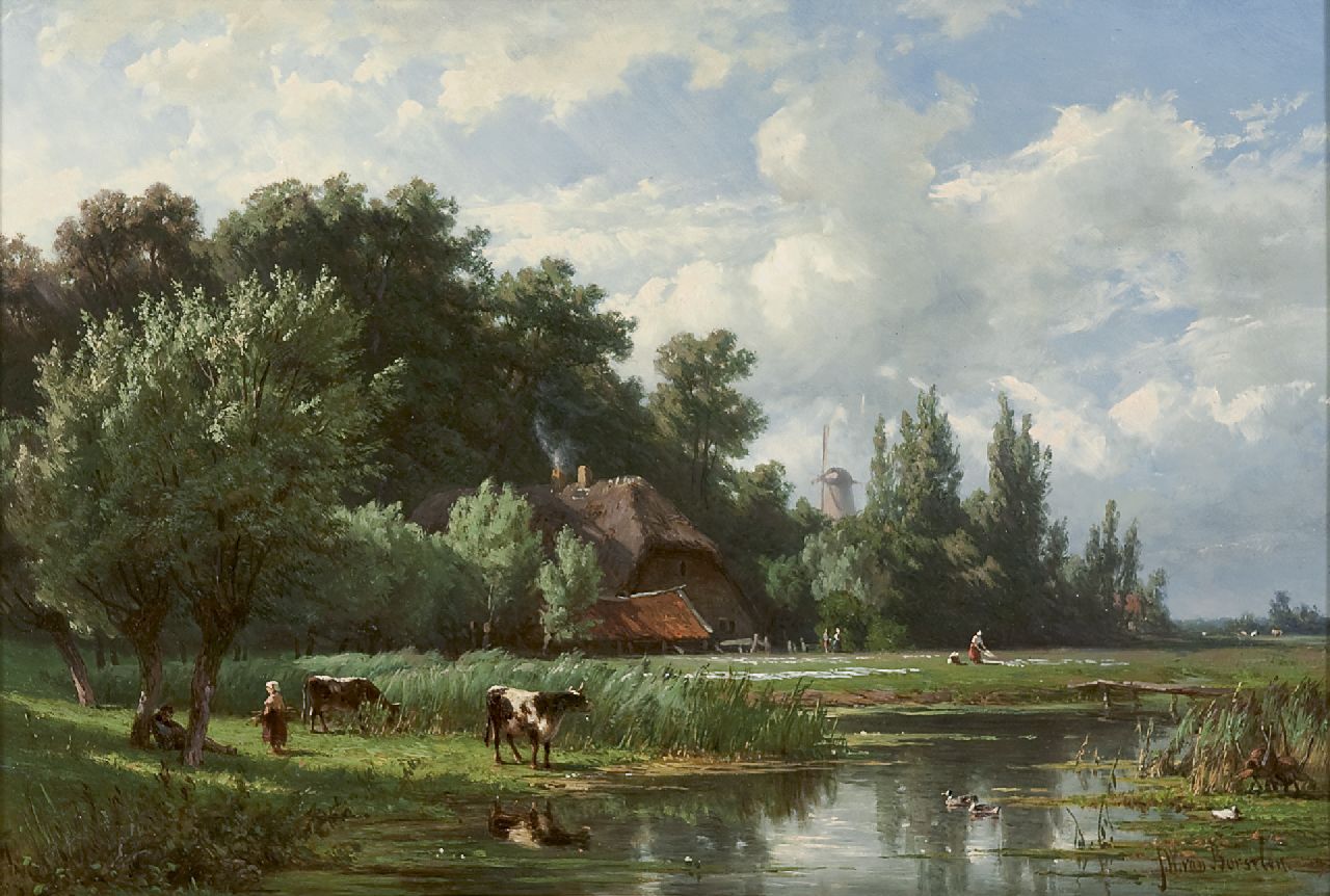 Borselen J.W. van | Jan Willem van Borselen, A Dutch polder landscape, Öl auf Holz 30,2 x 44,3 cm, signed l.r.