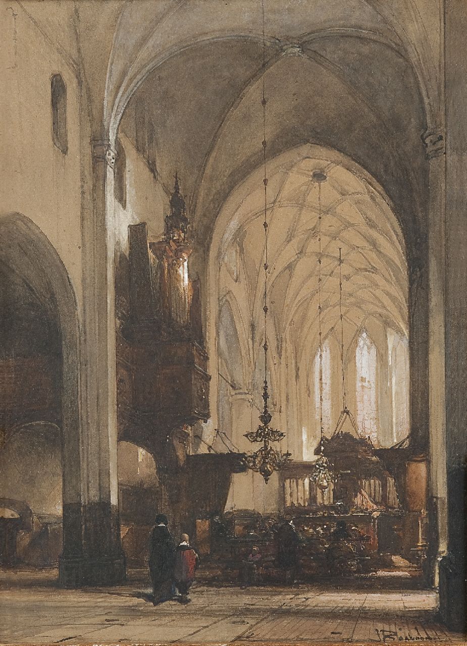 Bosboom J.  | Johannes Bosboom, Worshipping in the Grote Kerk, Hattem, Aquarell auf Papier 49,5 x 36,0 cm, signed l.r.