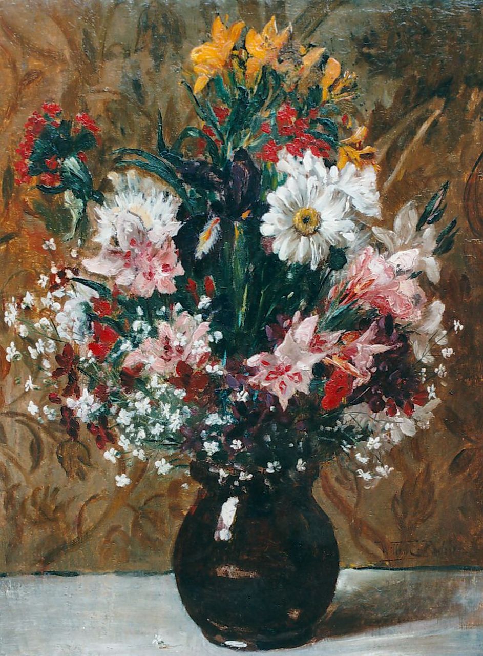 Roelofs jr. W.E.  | Willem Elisa Roelofs jr., Bunch of wildflowers, Öl auf Holz 49,5 x 37,1 cm, signed l.r.