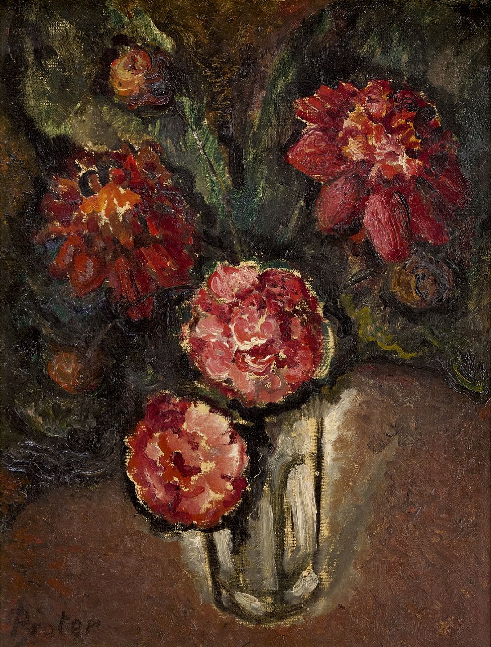 Jules De Praetere | Rote Blumen, Öl auf Leinwand, 45,7 x 34,7 cm, Unterzeichnet r.u.