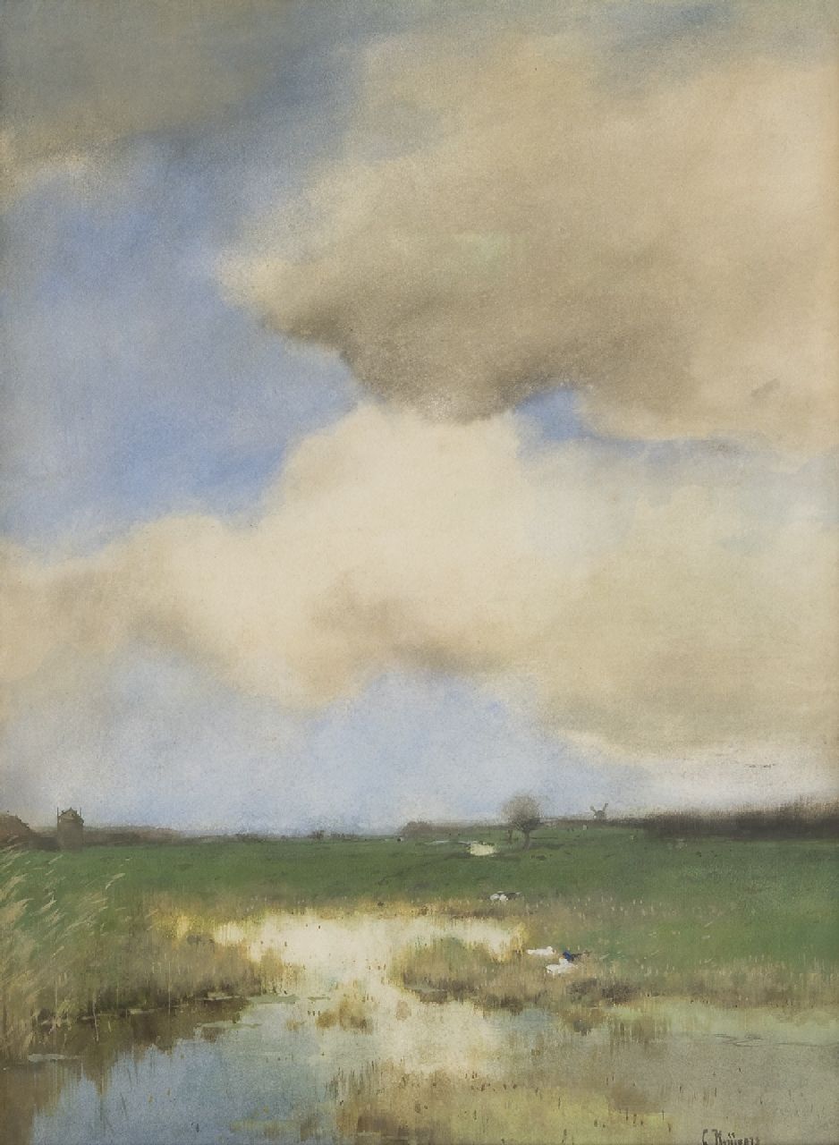 Kuijpers C.  | Cornelis Kuijpers | Aquarelle und Zeichnungen zum Verkauf angeboten | Polderlandschaft, Aquarell auf Papier 52,4 x 38,6 cm, Unterzeichnet r.u.