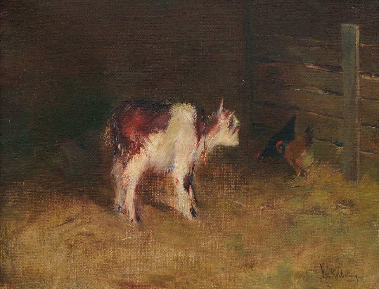 Korteling W.  | Willem Korteling, Ziege mit Huhn, Öl auf Leinwand 31,0 x 40,1 cm, Unterzeichnet r.u.