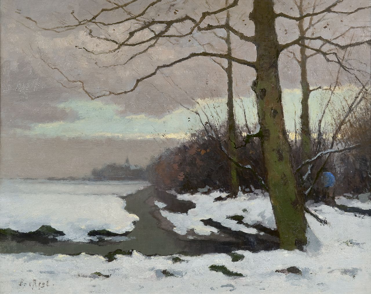 Regt P. de | Pieter 'Piet' de Regt, Polder landscape in the snow, Öl auf Leinwand 44,2 x 55,5 cm, signed l.l.