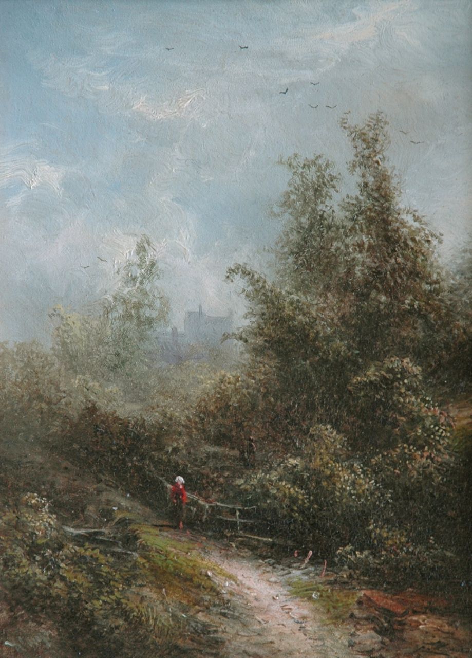 Kluyver P.L.F.  | 'Pieter' Lodewijk Francisco Kluyver | Gemälde zum Verkauf angeboten | Waldweg, Öl auf Holz 22,1 x 16,5 cm, Unterzeichnet l.u.