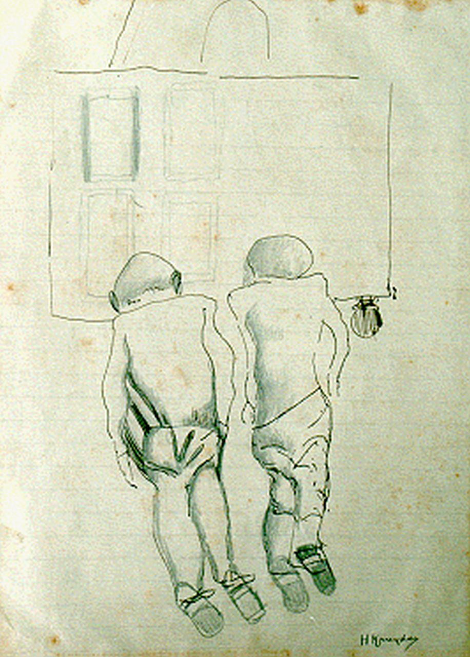 Kruyder H.J.  | 'Herman' Justus Kruyder, Two figures, Gemischte Technik auf Papier 24,4 x 18,0 cm, signed l.r.