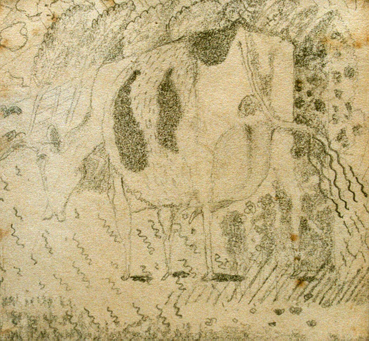 Kruyder H.J.  | 'Herman' Justus Kruyder, Grazing cow, Bleistift auf Papier 11,3 x 11,0 cm, signed l.r. und dated 1927