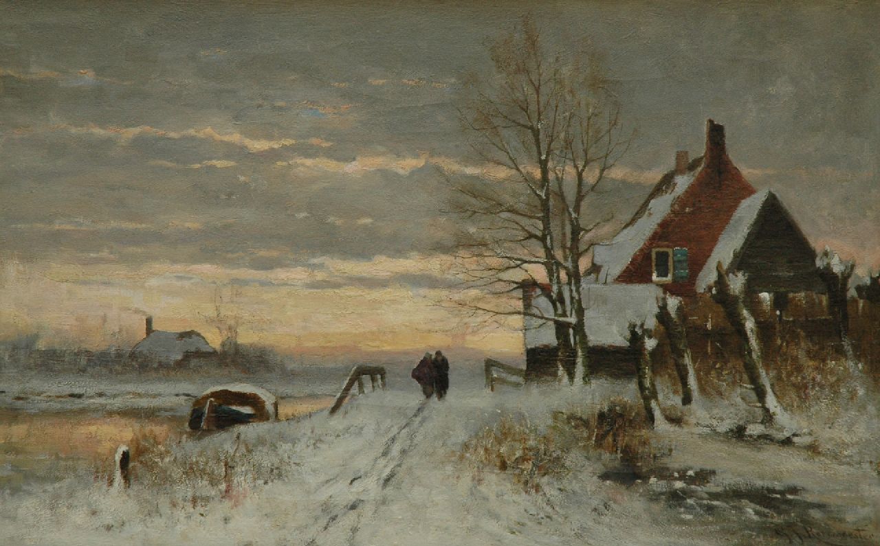 Gerardus Johannes Roermeester | Winterliche Abendstimmung, Öl auf Leinwand, 44,0 x 66,4 cm, Unterzeichnet r.u.