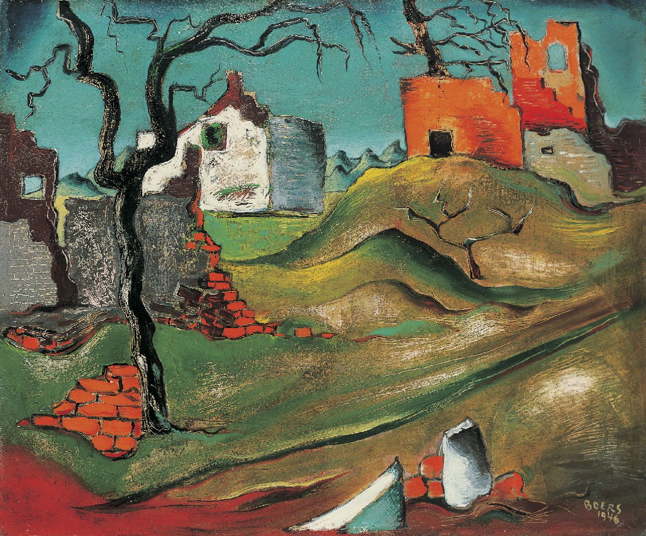 Boers F.H.  | 'Frans' Henri Boers, Landschaft, Öl auf Malereifaser 46,0 x 55,0 cm, Unterzeichnet r.u. und datiert 1946