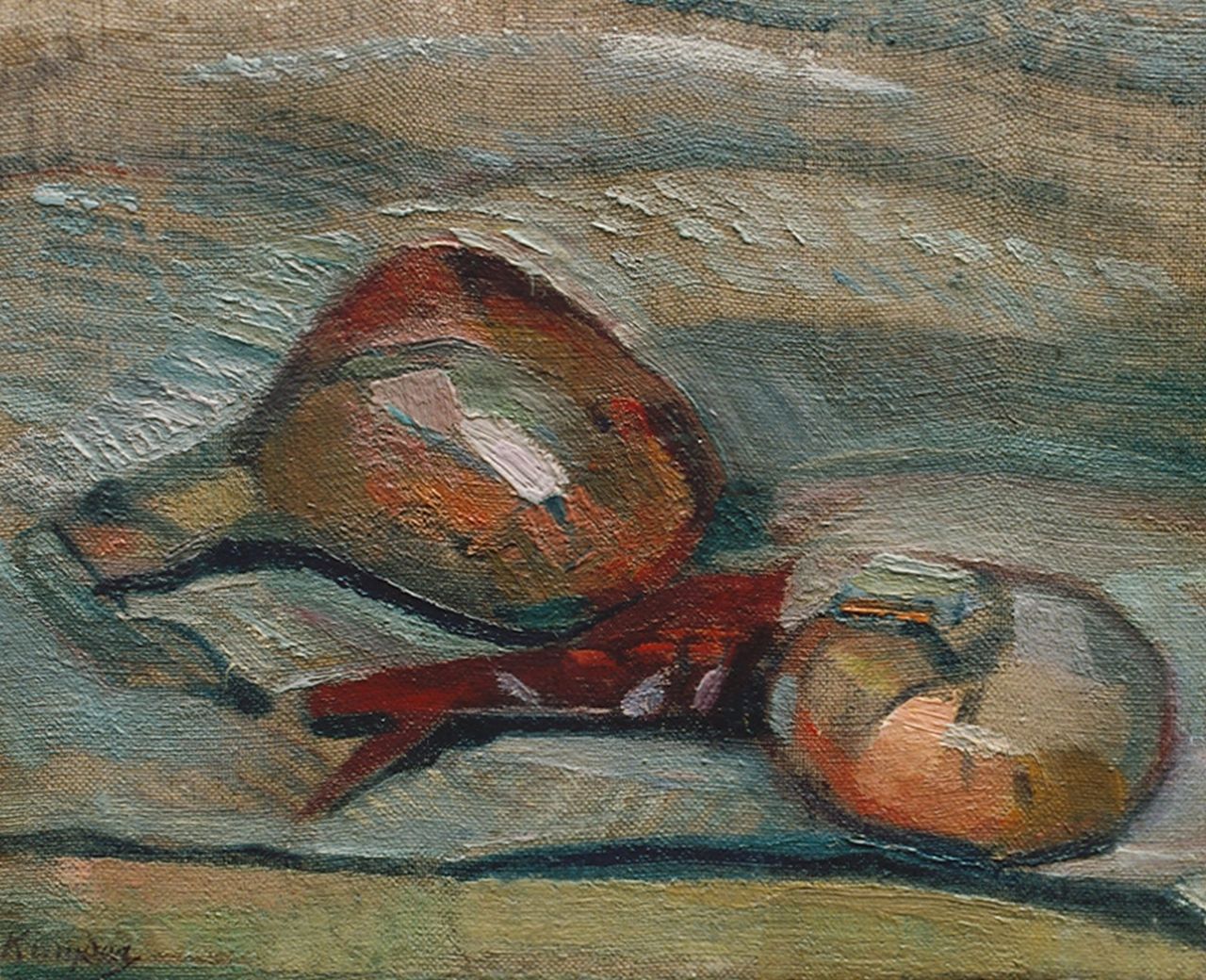 Kruyder H.J.  | 'Herman' Justus Kruyder, Still life with onions, Öl auf Leinwand auf Holz 21,0 x 26,0 cm, signed l.l.